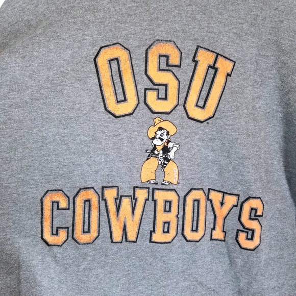 47 Brand OSU Cowboys Sweatshirt Large Gray Orange Cropped Hem College - Picture 3 of 12